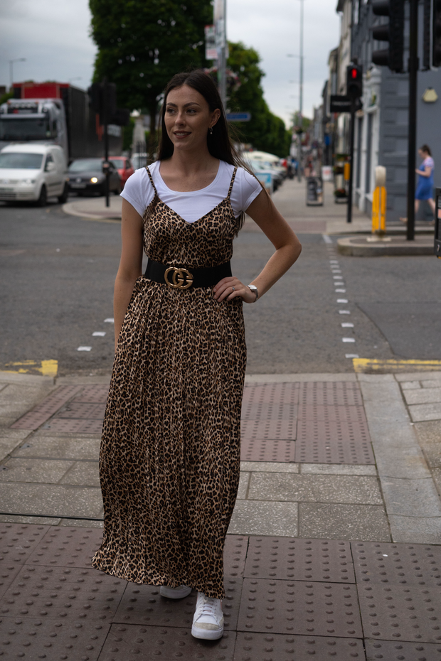 Leopard Print Strappy Maxi Dress