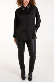 Black Diamanté Satin Blouse