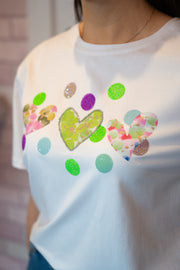 Pastel Green Heart Embellished T-shirt